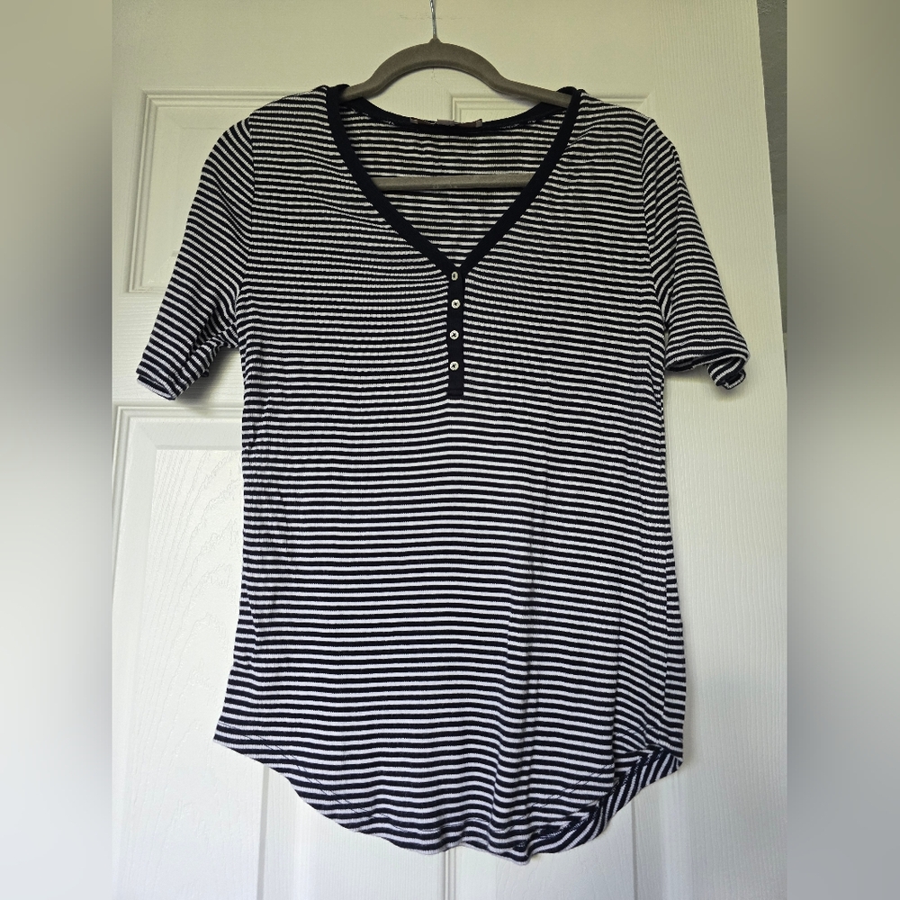 LOFT Short Sleeve Tee Black and White Striped Top